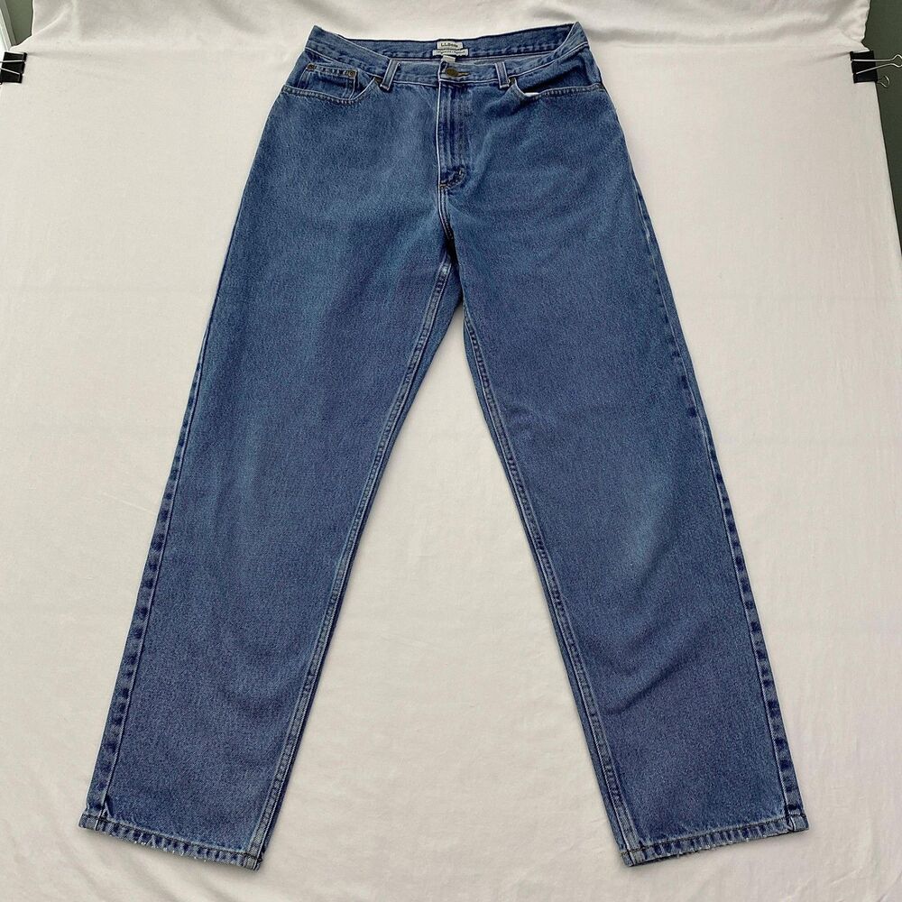 LL Bean Jeans Womens 12MT Tall 30x30 Blue Denim Straight Leg High Rise Workwear
